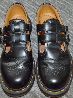 Dr. Martens Smooth Leather Mary Jane Shoes in Black Patent Leather US Size 7